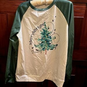 Green and White Merry & Bright Jersey Style Long Sleeved Shirt
